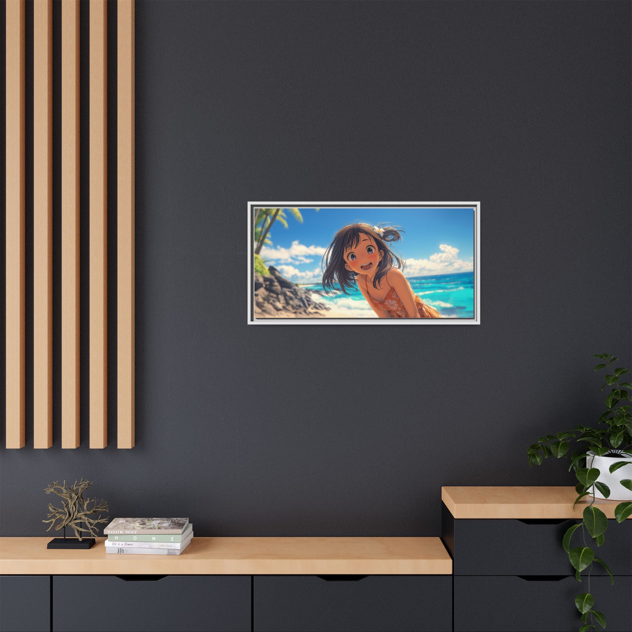 Colorful Beach Scene Framed Canvas