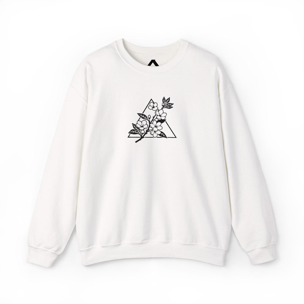 Floral Mountain Embroidery Sweatshirt — Minimal Botanical Crewneck