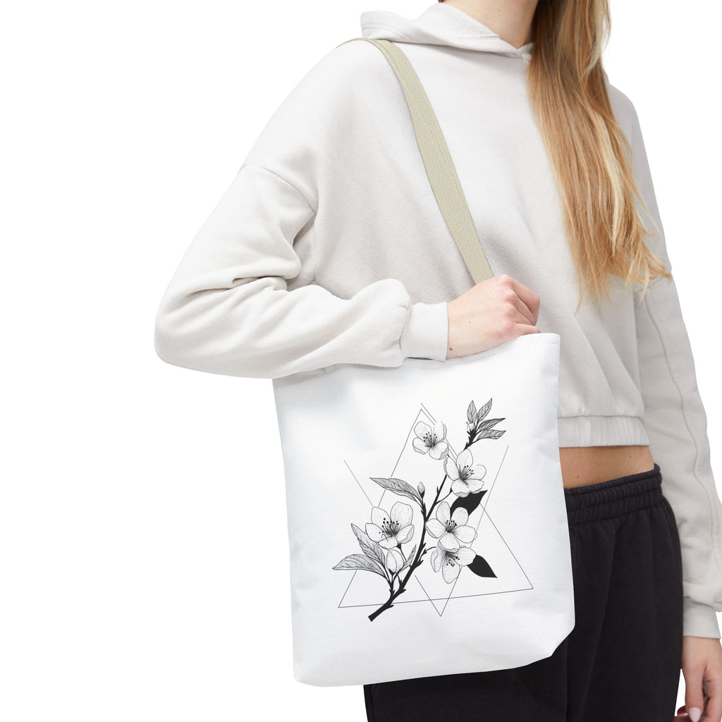 Floral Triangle Tote Bag — Minimal Black & White Botanical Canvas Tote