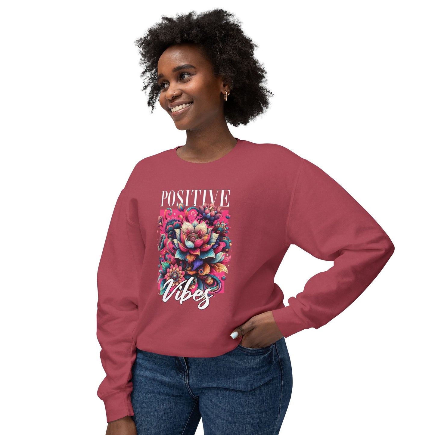 Positive Vibes Unisex Lightweight Crewneck Sweatshirt