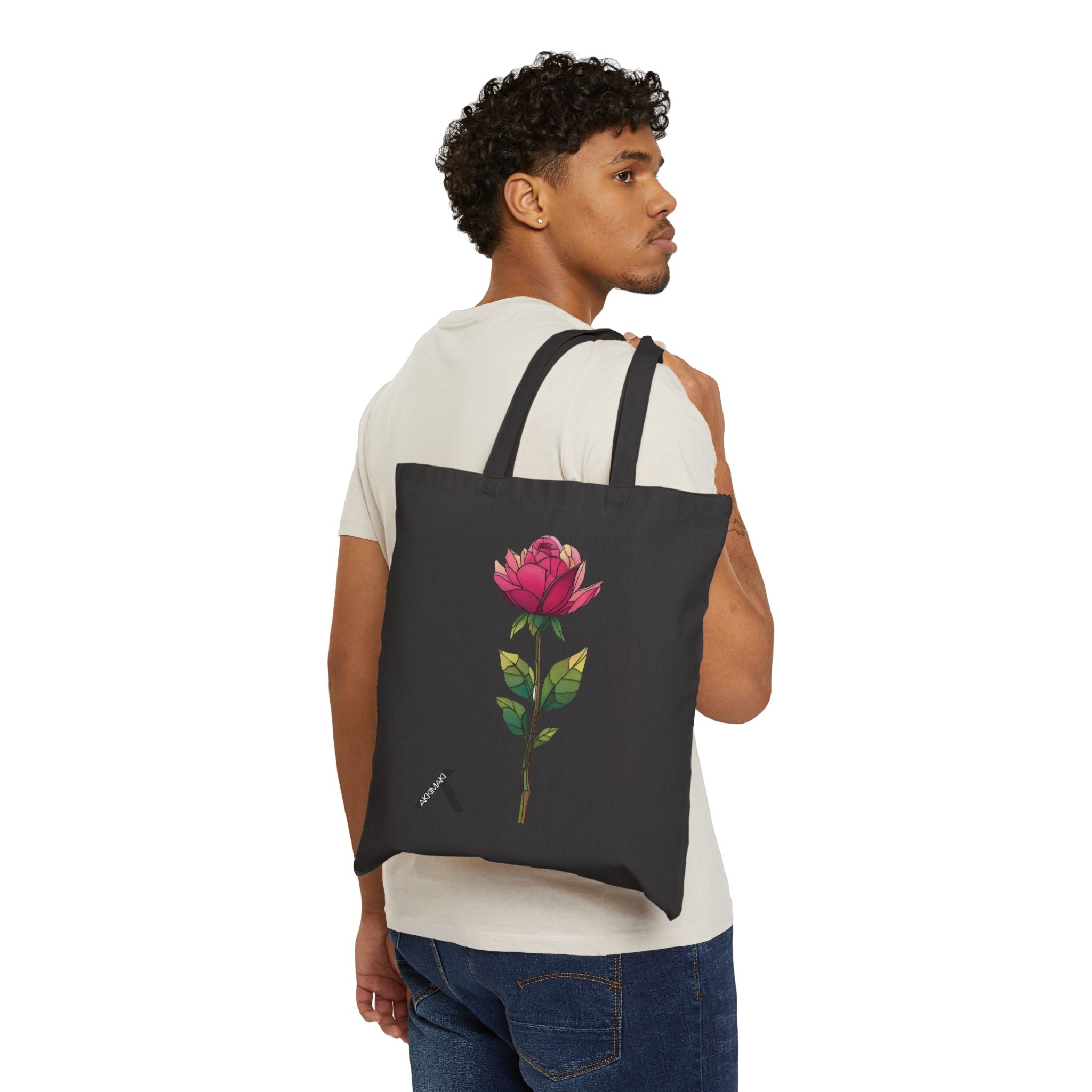 Rose Design Cotton Canvas Tote Bag