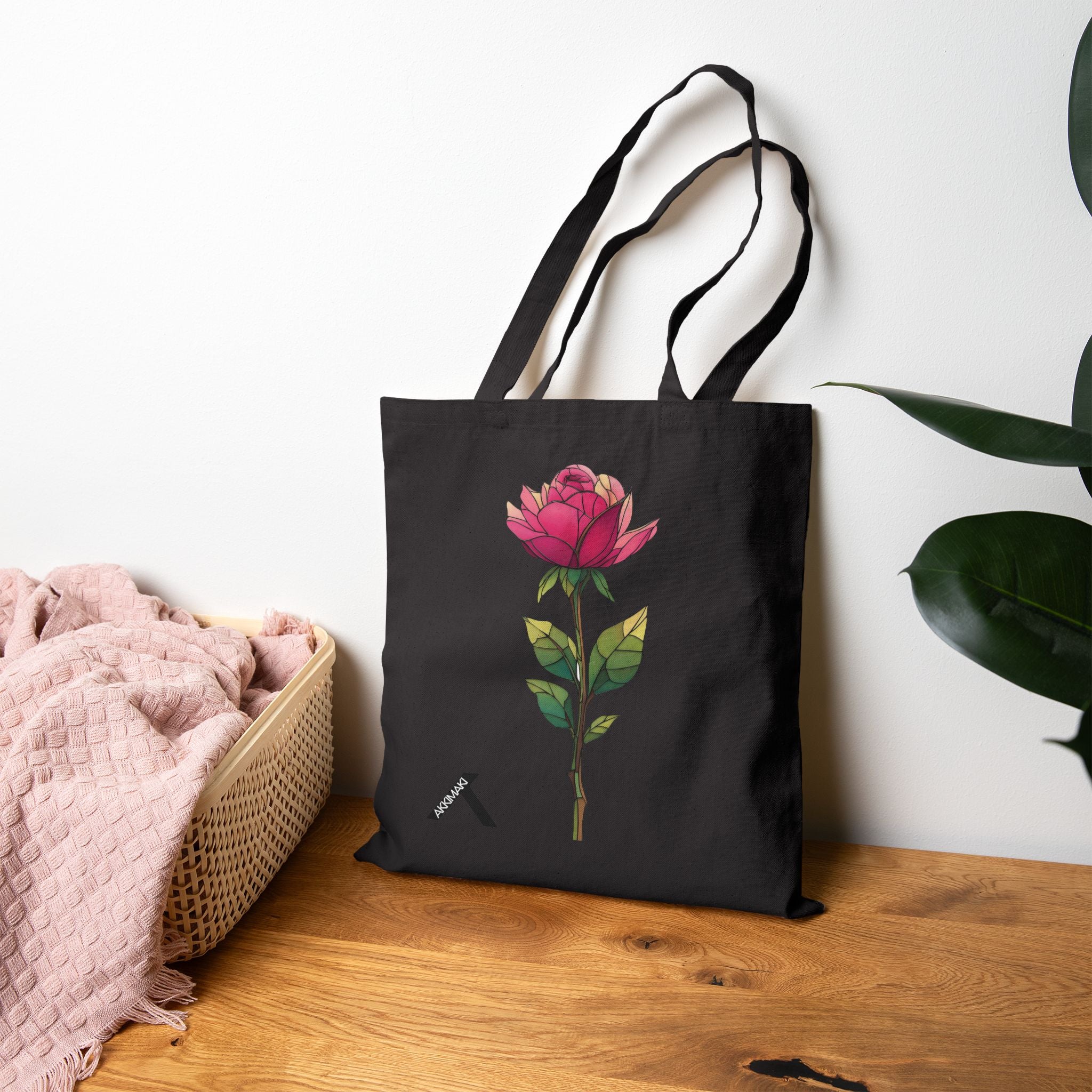 Rose Design Cotton Canvas Tote Bag