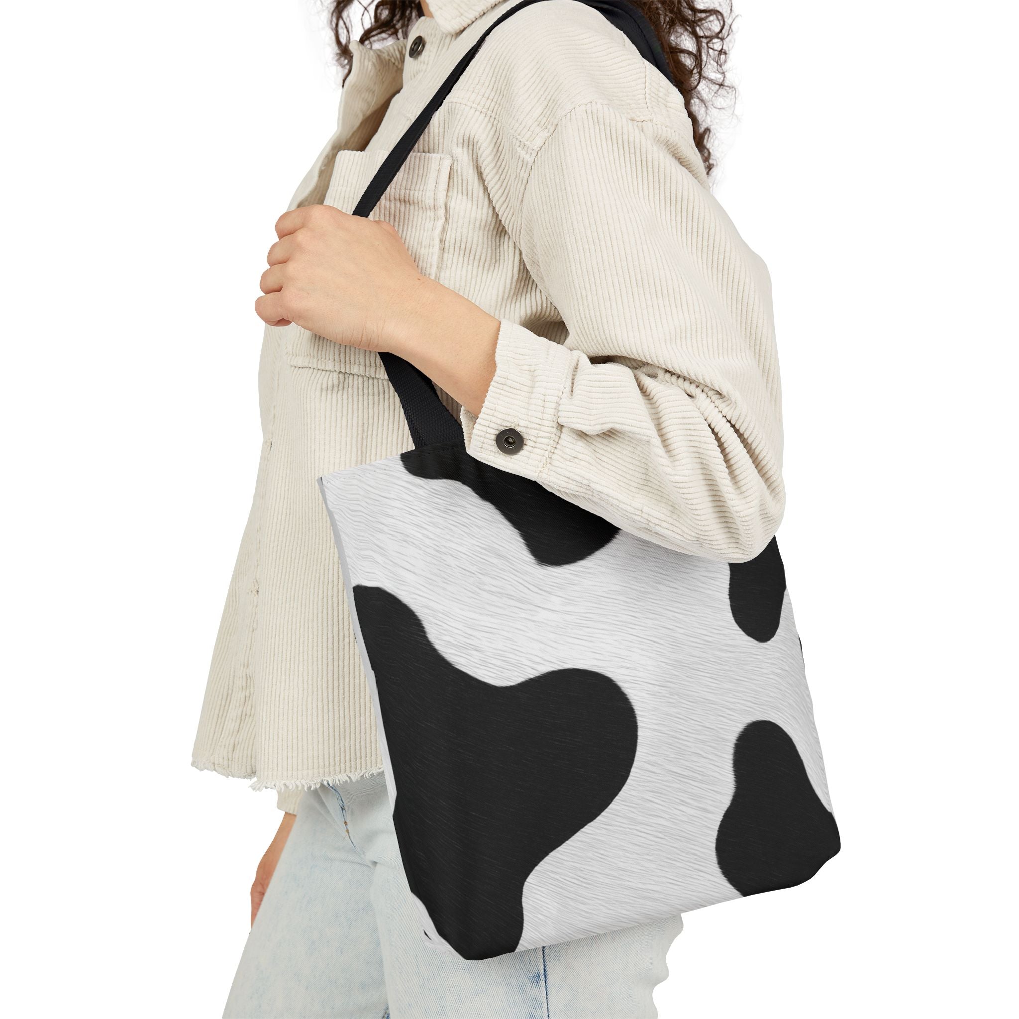 Chic Cow Print Canvas Tote Bag