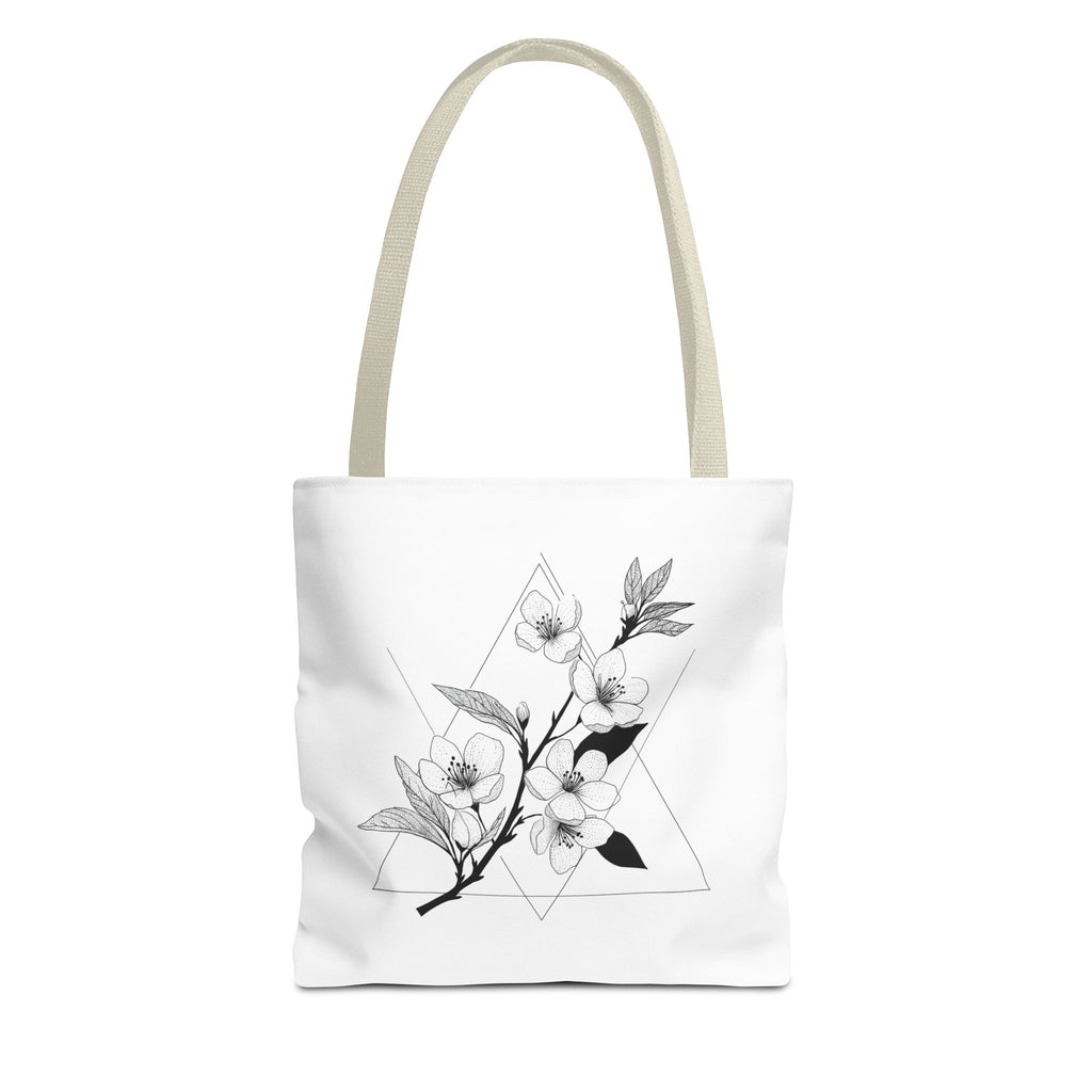 Floral Triangle Tote Bag — Minimal Black & White Botanical Canvas Tote
