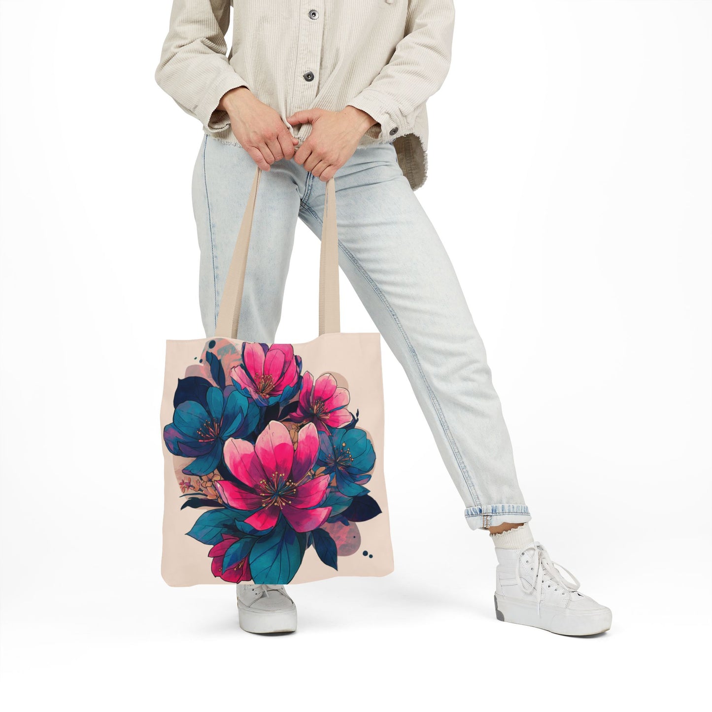 Floral Canvas Tote Bag with 5-Color Straps