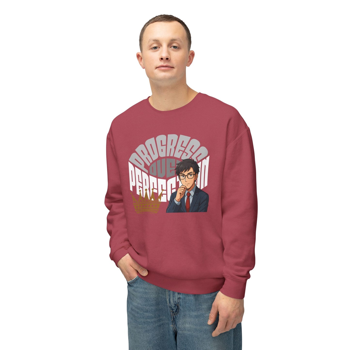 Progress Over Perfection Unisex Lightweight Crewneck Sweatshirt