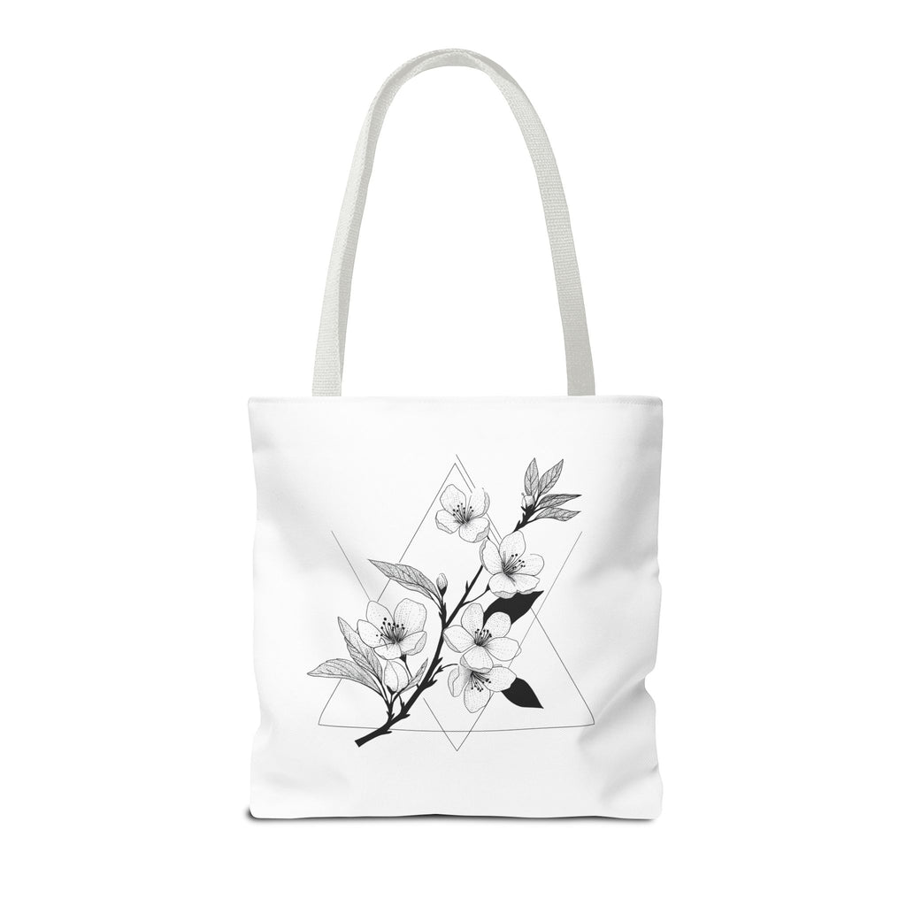 Floral Triangle Tote Bag — Minimal Black & White Botanical Canvas Tote