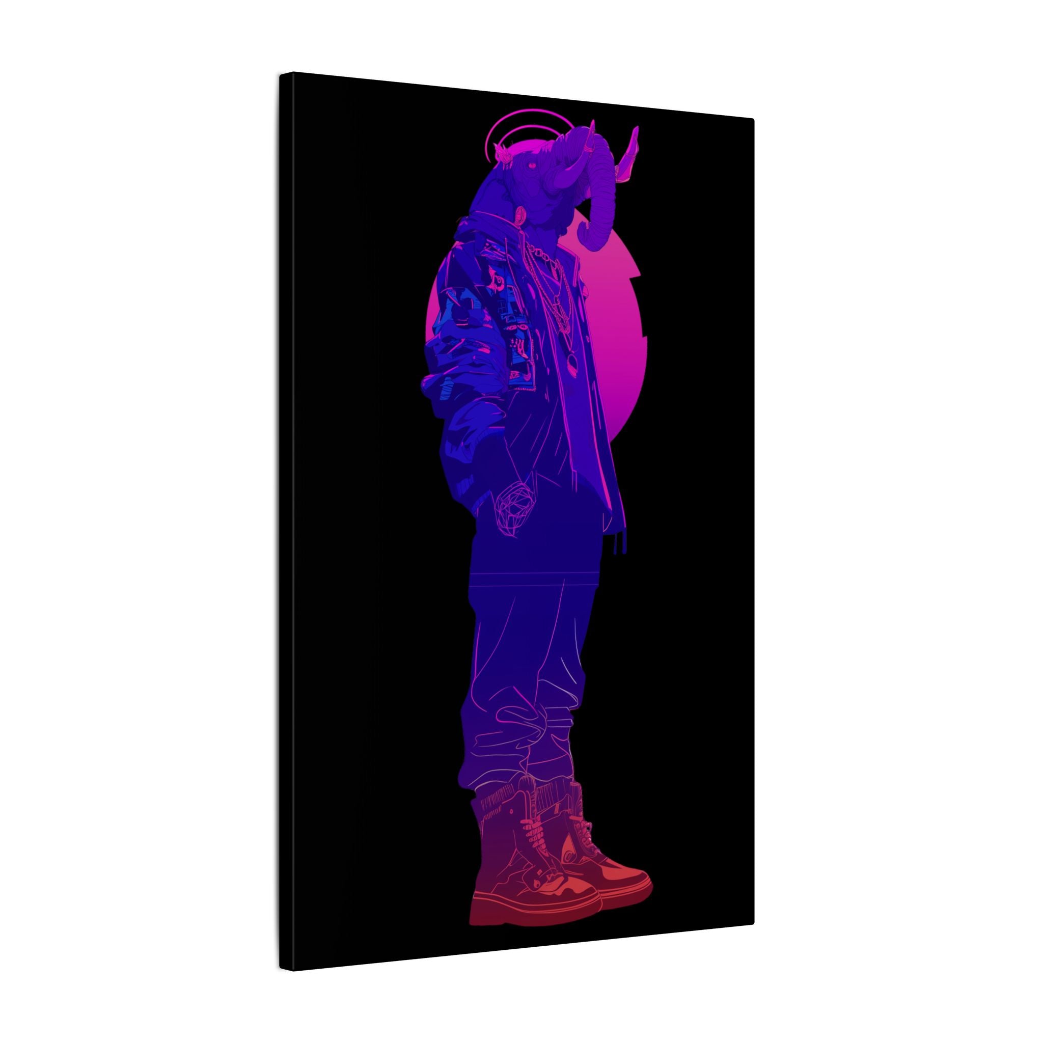 Neon Rapper Silhouette Matte Canvas Wall Art