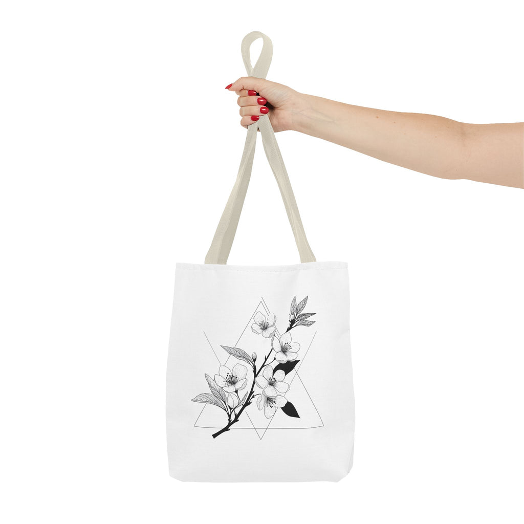 Floral Triangle Tote Bag — Minimal Black & White Botanical Canvas Tote