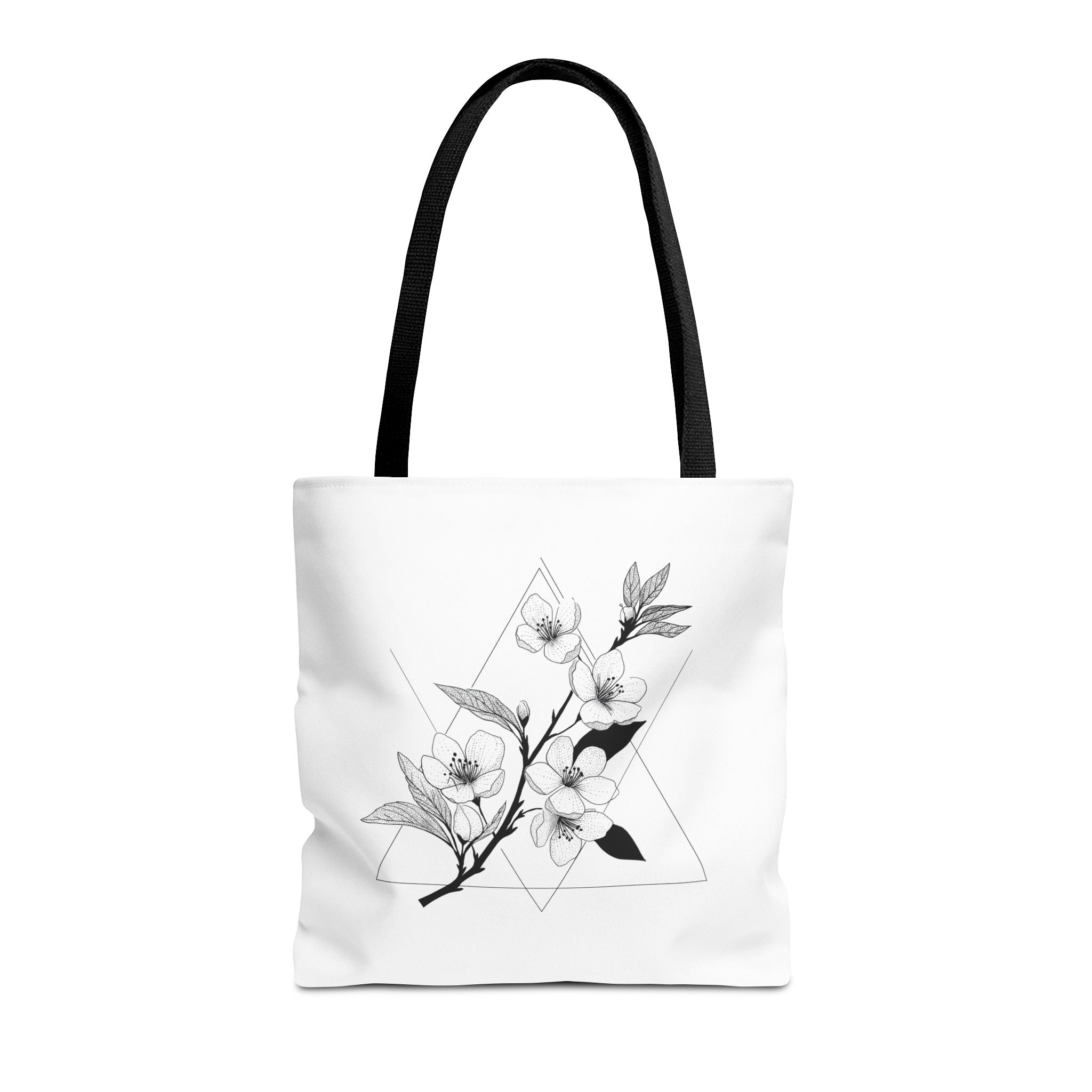 Floral Triangle Tote Bag — Minimal Black & White Botanical Canvas Tote