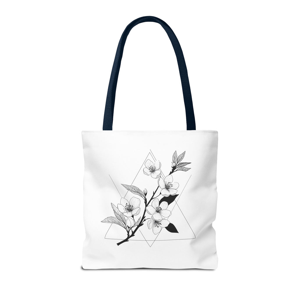Floral Triangle Tote Bag — Minimal Black & White Botanical Canvas Tote