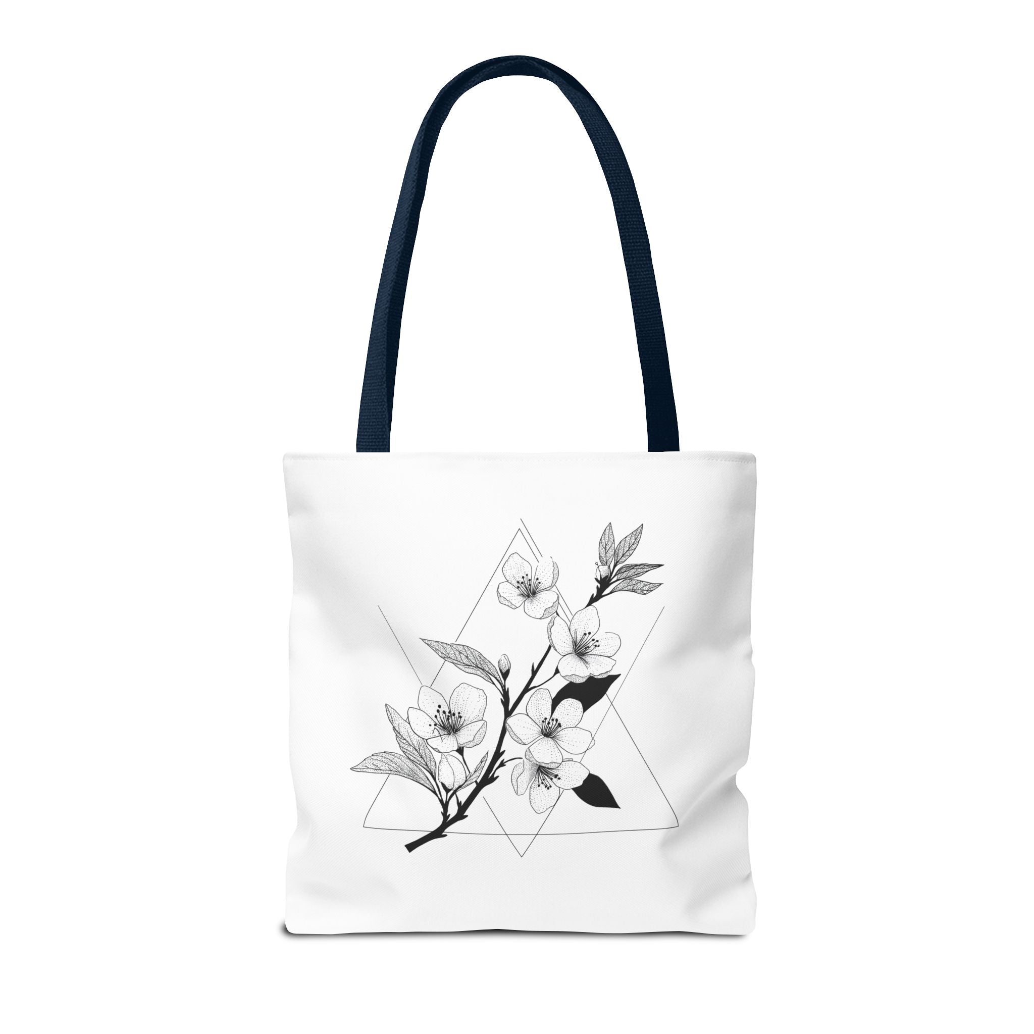 Floral Triangle Tote Bag — Minimal Black & White Botanical Canvas Tote