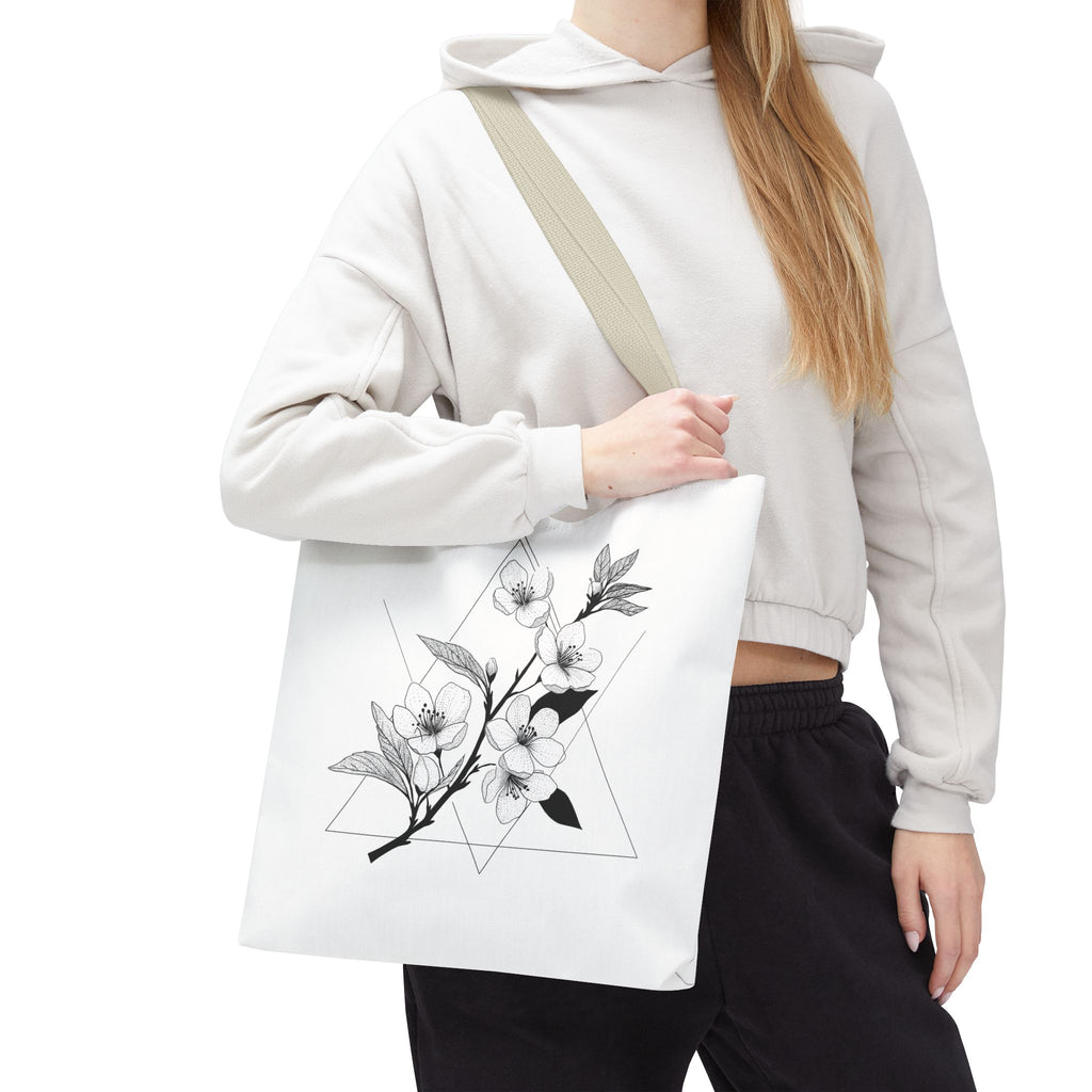 Floral Triangle Tote Bag — Minimal Black & White Botanical Canvas Tote