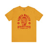 Ramen Master graphic tee in yellow featuring whimsical design and slogan about crafting bowls of perfection.