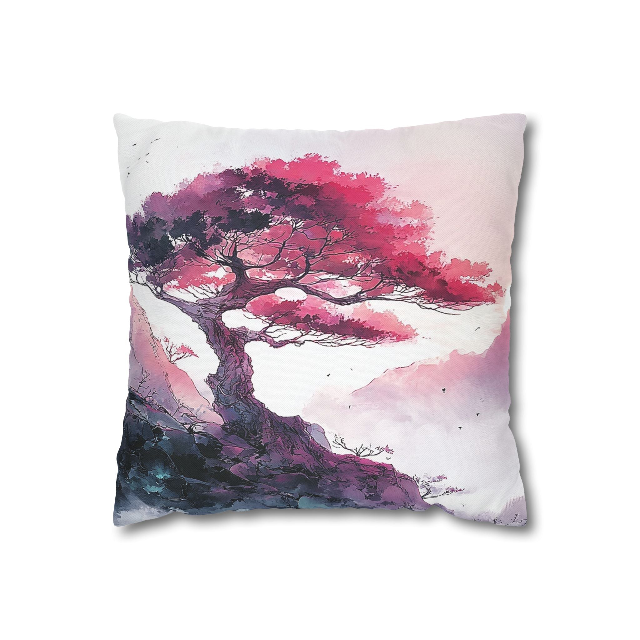 Watercolor Pink Bonsai Tree Pillowcase