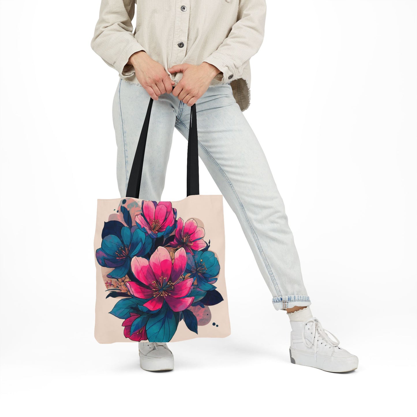 Floral Canvas Tote Bag with 5-Color Straps
