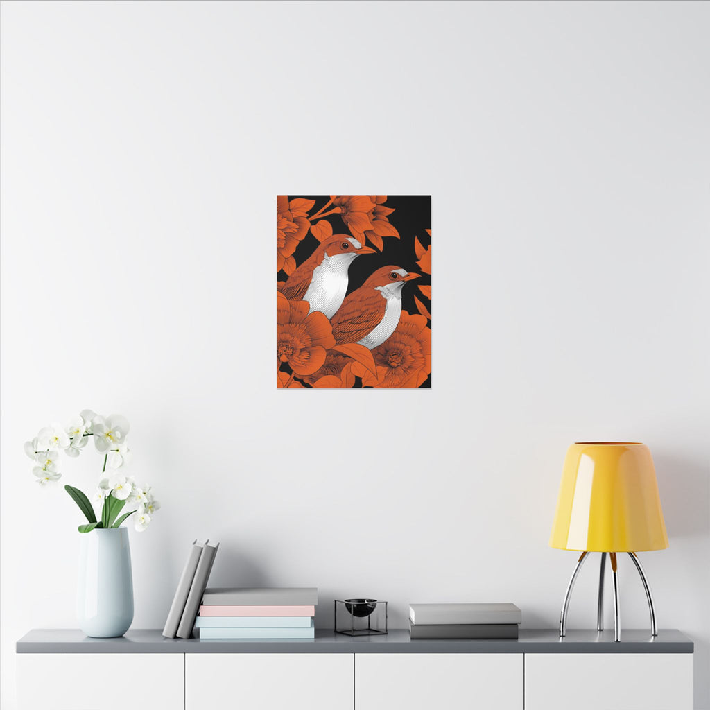 Orange Floral Birds Canvas Wall Art