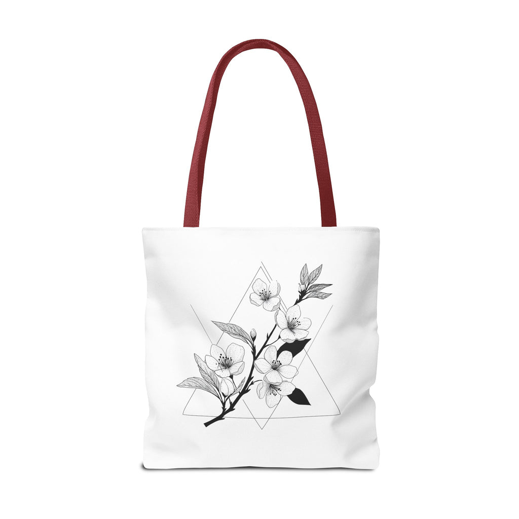 Floral Triangle Tote Bag — Minimal Black & White Botanical Canvas Tote
