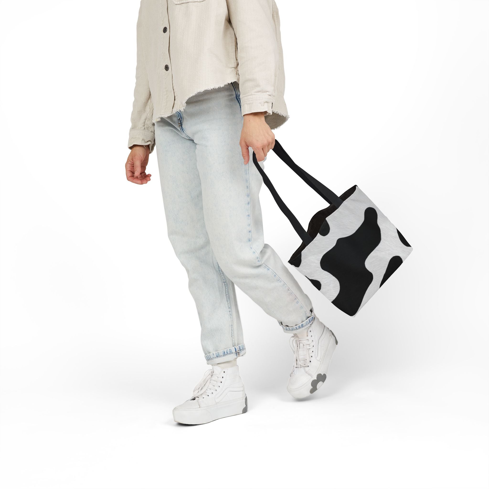 Chic Cow Print Canvas Tote Bag