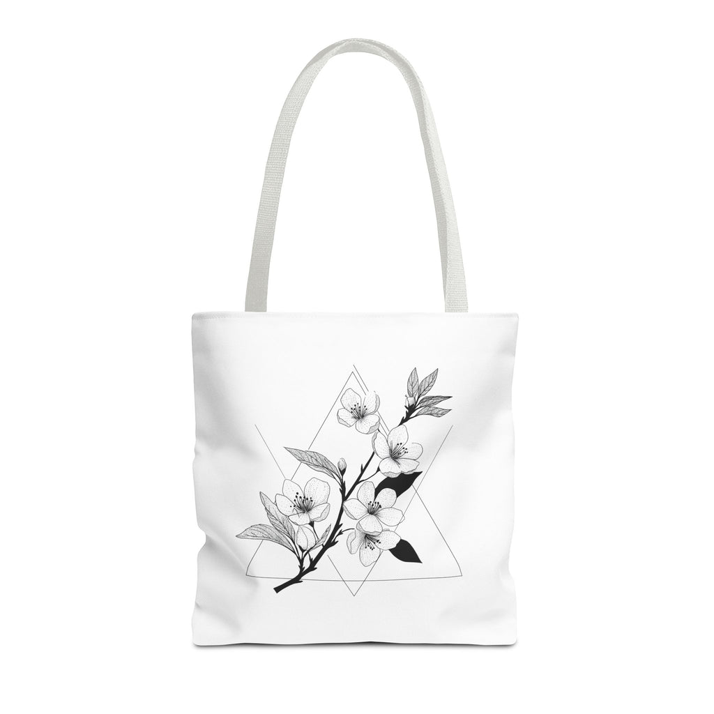 Floral Triangle Tote Bag — Minimal Black & White Botanical Canvas Tote