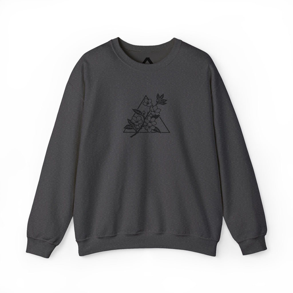 Floral Mountain Embroidery Sweatshirt — Minimal Botanical Crewneck
