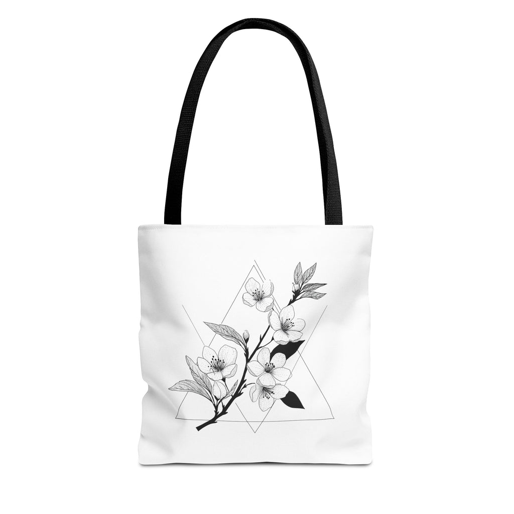 Floral Triangle Tote Bag — Minimal Black & White Botanical Canvas Tote