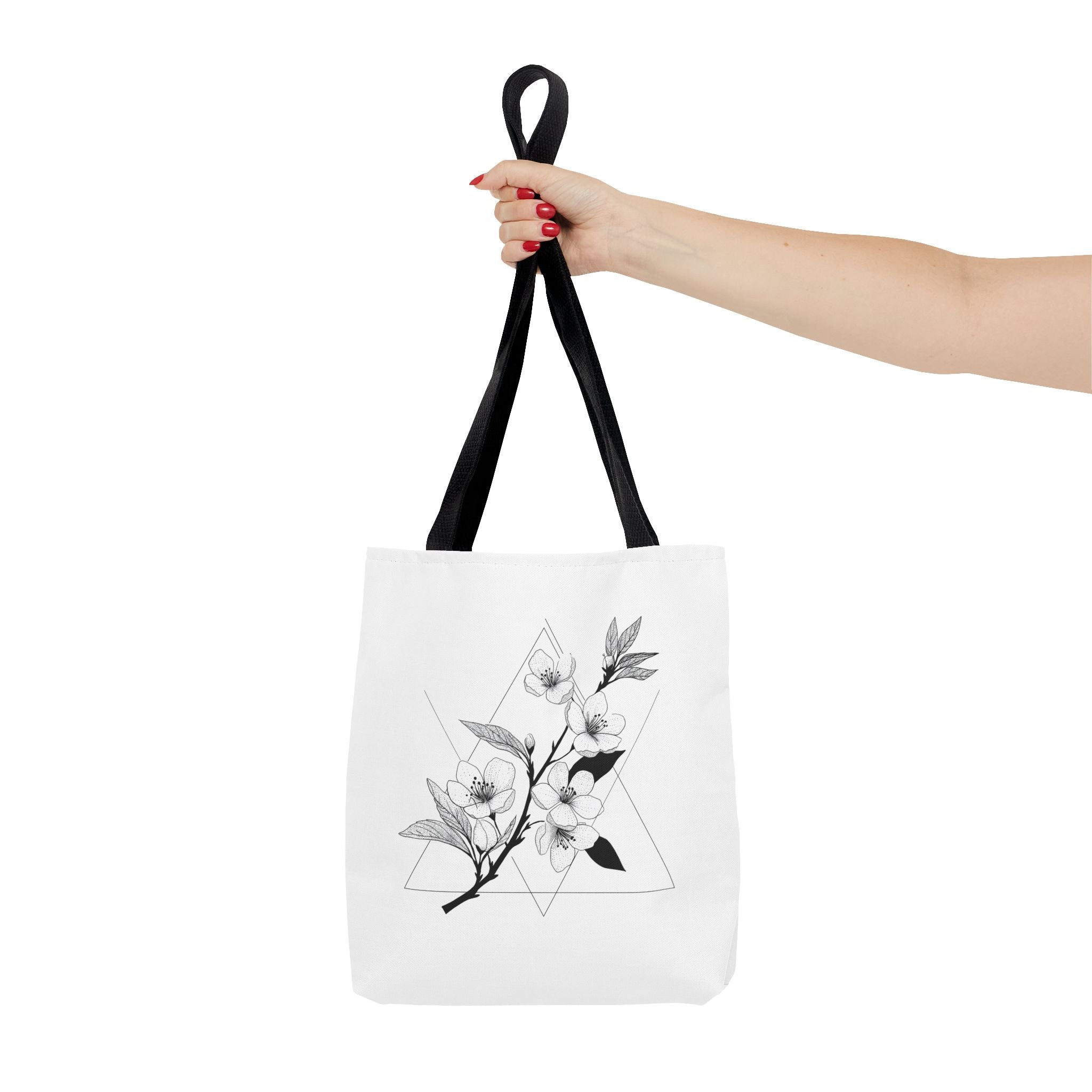 Floral Triangle Tote Bag — Minimal Black & White Botanical Canvas Tote