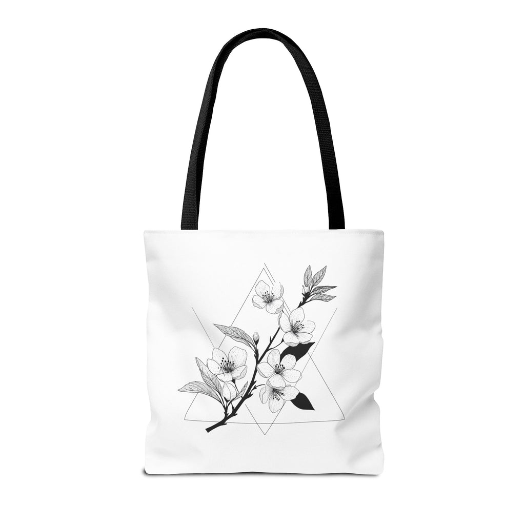 Floral Triangle Tote Bag — Minimal Black & White Botanical Canvas Tote