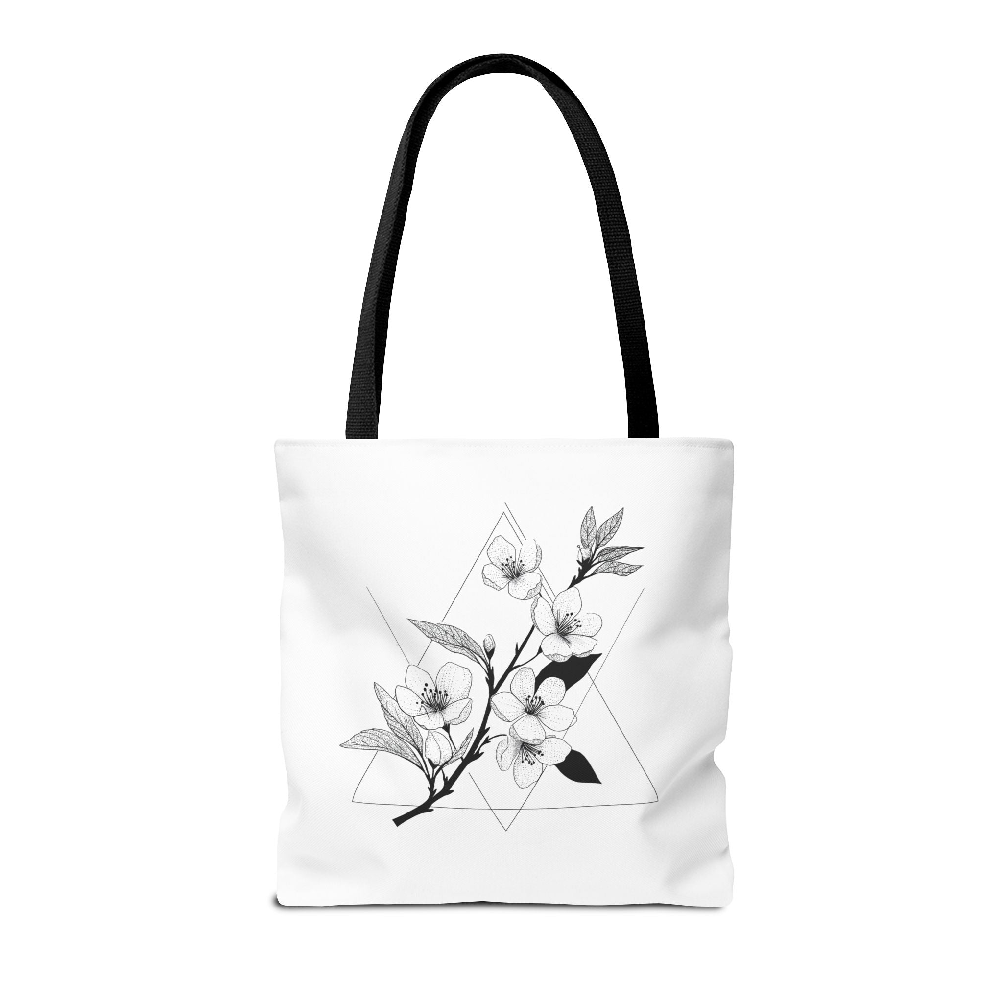 Floral Triangle Tote Bag — Minimal Black & White Botanical Canvas Tote