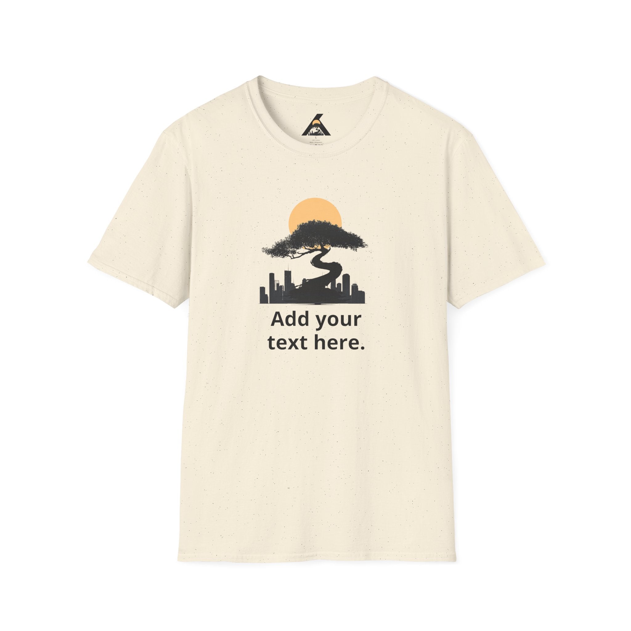 Custom Cityscape T-Shirt — Personalized 'Add your text here' Sunset Design