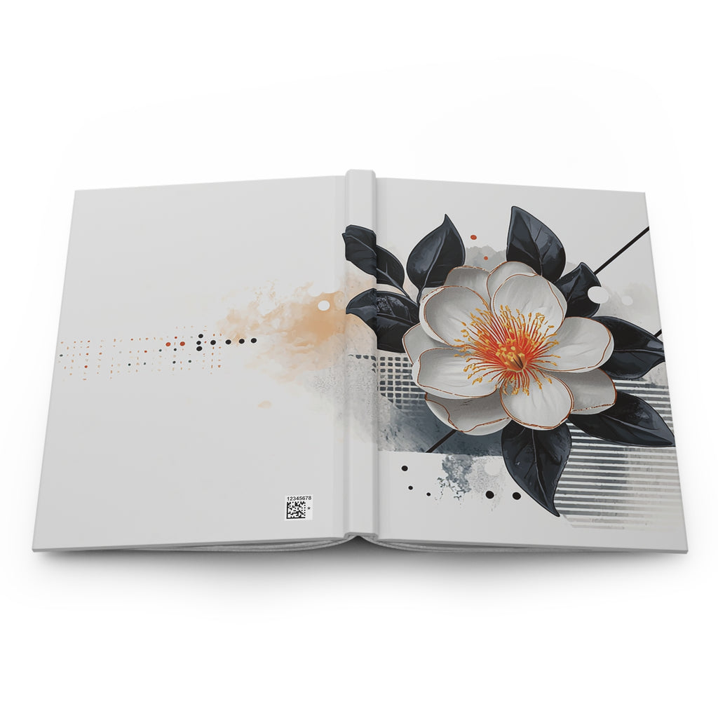 Elegant White Floral Notebook with Gold-Accent Camellia Cover