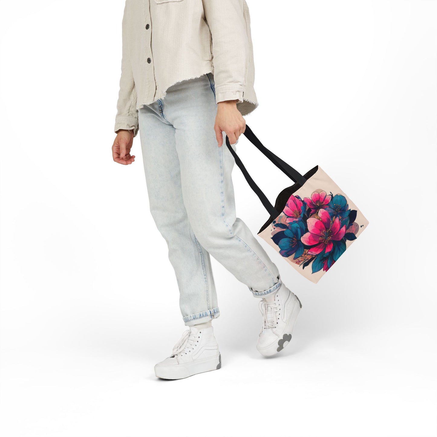 Floral Canvas Tote Bag with 5-Color Straps