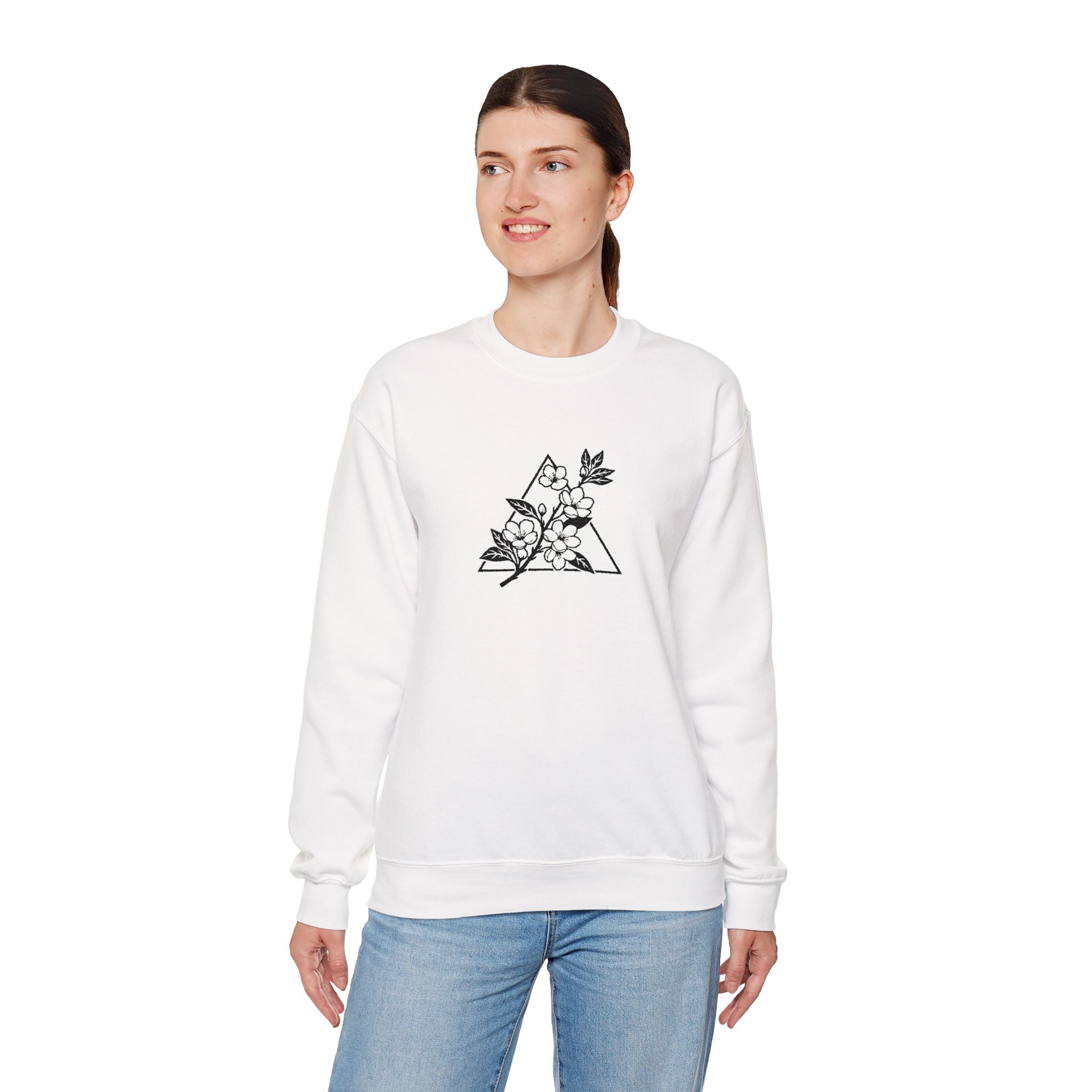 Floral Mountain Embroidery Sweatshirt — Minimal Botanical Crewneck